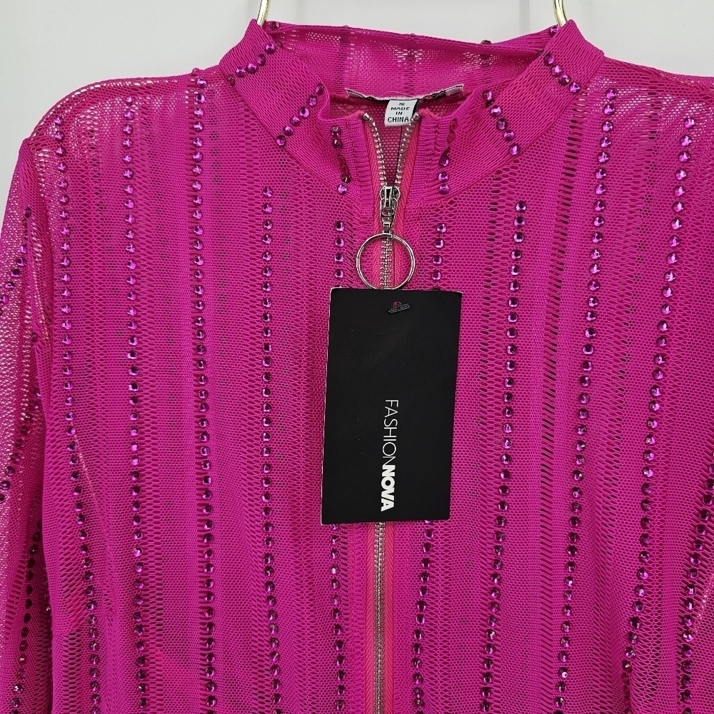 Fashion Nova Hot Pink Rhinestone Bodycon‎ Midi Dress Size S NWT - Picture 6 of 7
